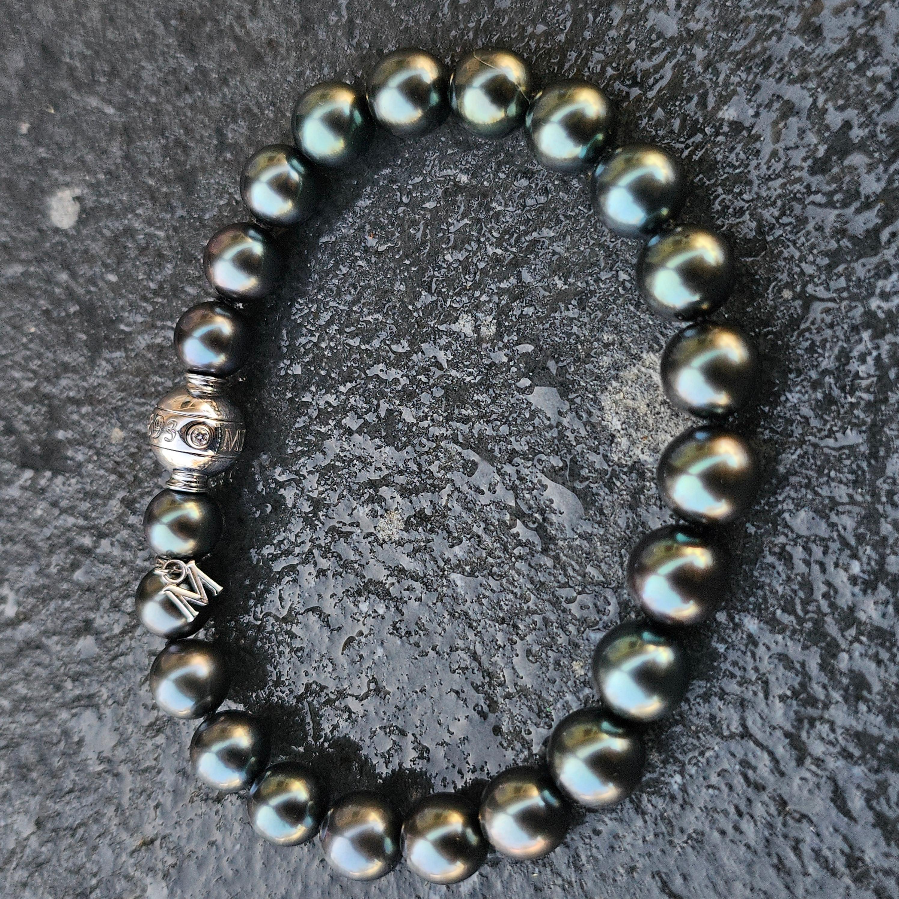 Bead Mikimoto Black Peacock South Sea Pearl Bracelet 8-9mm 18k White Gold Diamond 8