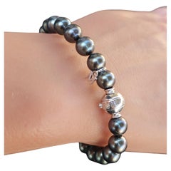 Mikimoto Black Peacock South Sea Pearl Bracelet 8-9mm 18k White Gold Diamond 8"