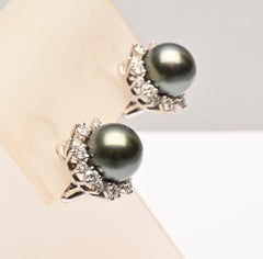 Mikimoto Black Pearl and Diamonds Earrings