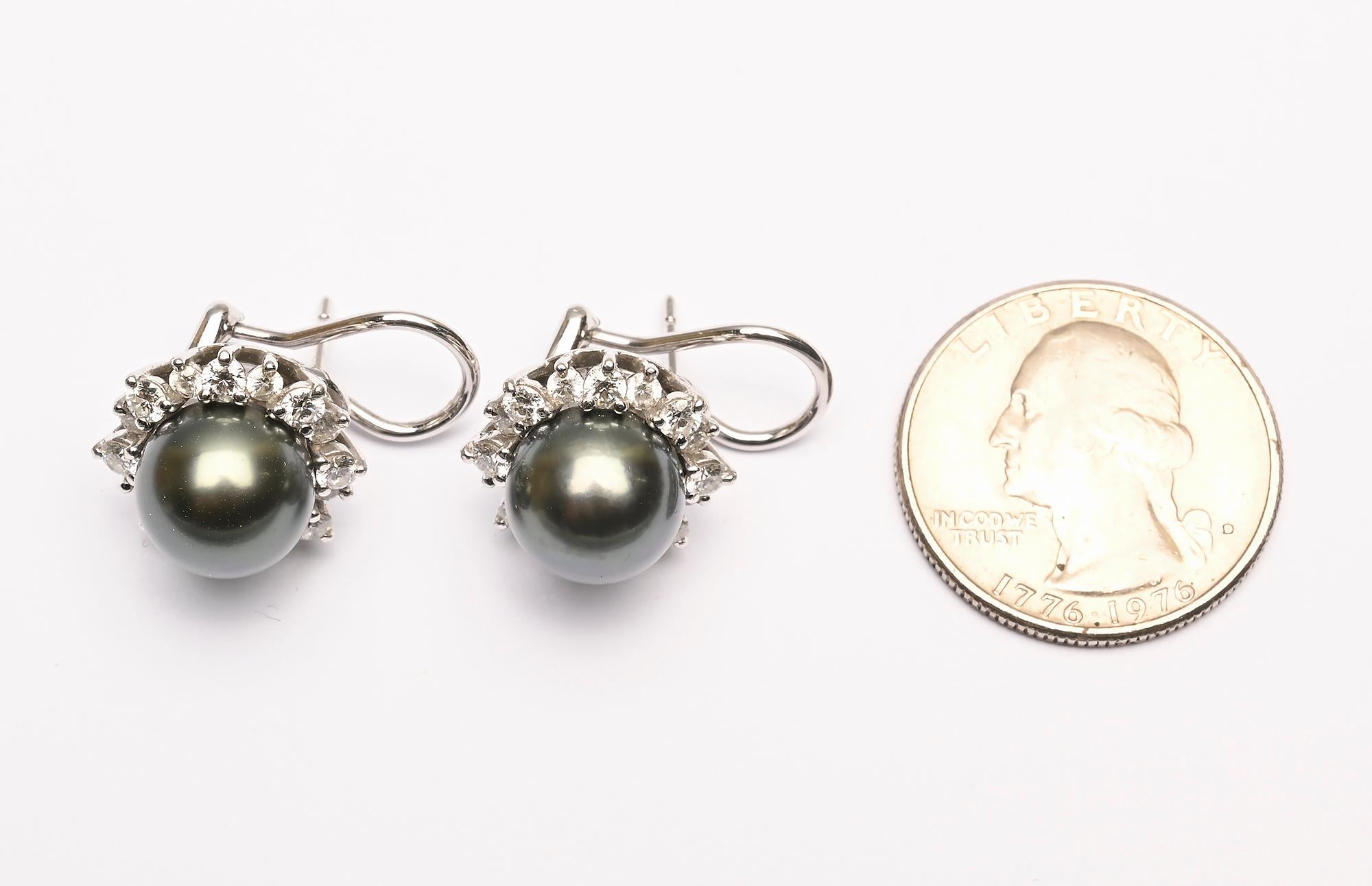 Mixed Cut Mikimoto Black Pearl and Diamonds Earrings For Sale