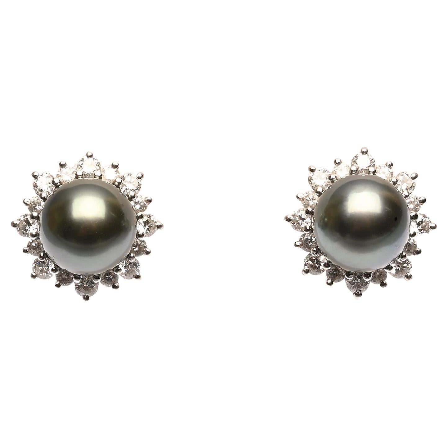 Mikimoto Black Pearl and Diamonds Earrings For Sale
