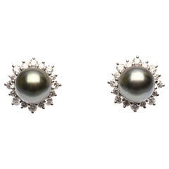 Mikimoto Black Pearl and Diamonds Earrings
