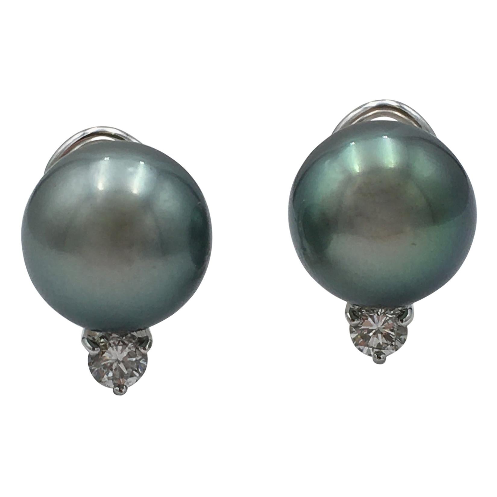 Mikimoto Black South Sea Cultured 'Tahitian' Pearl Diamond Earrings