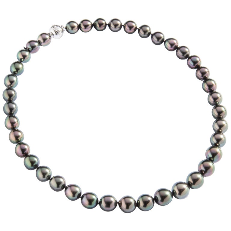 Mikimoto Black Pearl Diamond White Gold 18 Karat Necklace For Sale