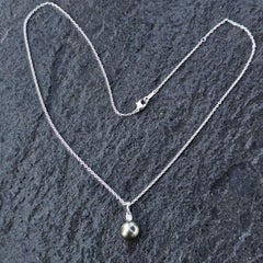 Mikimoto Schwarz Südsee 9mm Perle Anhänger .10ct Diamant 18k Weißgold 5,3g 18"