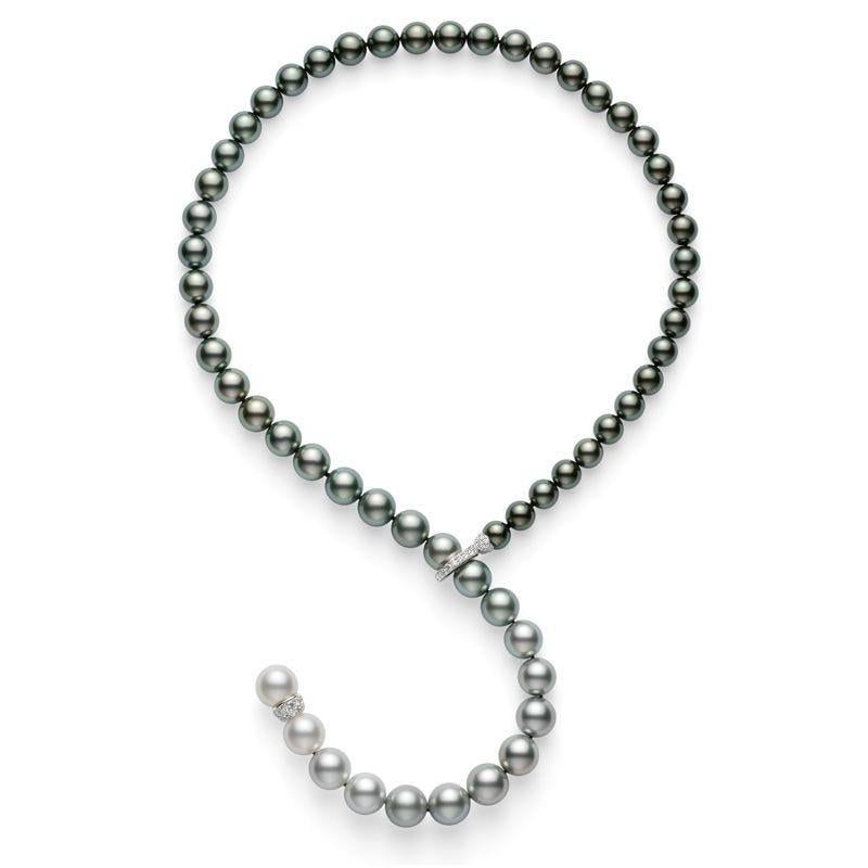 Mikimoto Schwarze Südsee-Zuchtperlenkette mit Gradient-Verlauf, RG1064MDW im Zustand „Neu“ im Angebot in Wilmington, DE