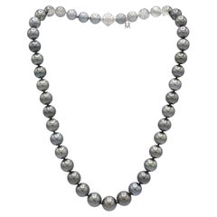 Mikimoto Black South Sea Cultured Pearl Necklace White Gold Diamond Clasp