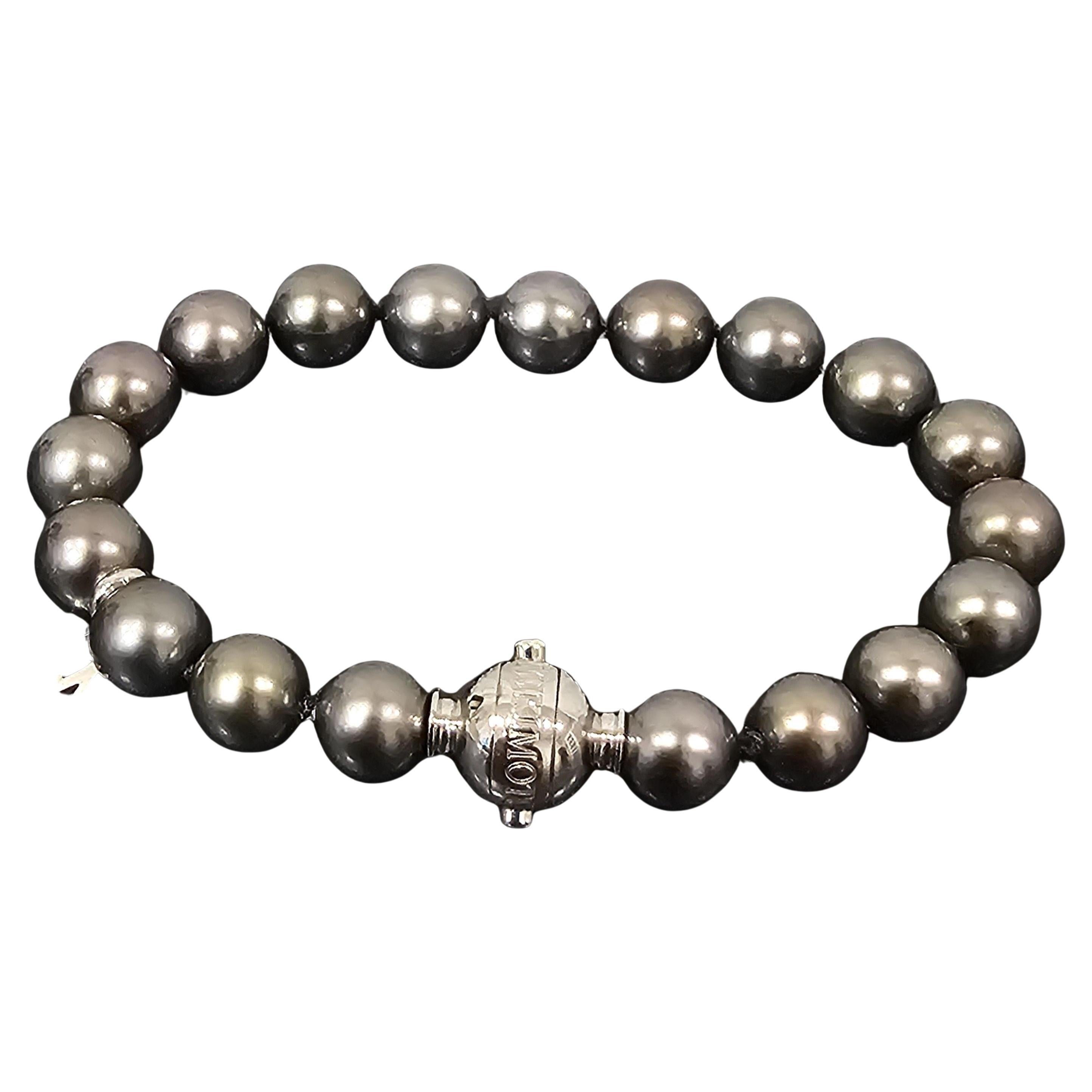 Mikimoto Bracciale di perle nere dei mari del sud da 8 mm in oro bianco 18k con diamanti da 7" Cert Box in vendita