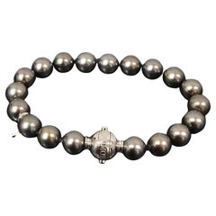 Mikimoto Bracciale di perle nere dei mari del sud da 8 mm in oro bianco 18k con diamanti da 7" Cert Box