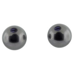 Mikimoto Black South Sea Pearl Gold Stud Earrings