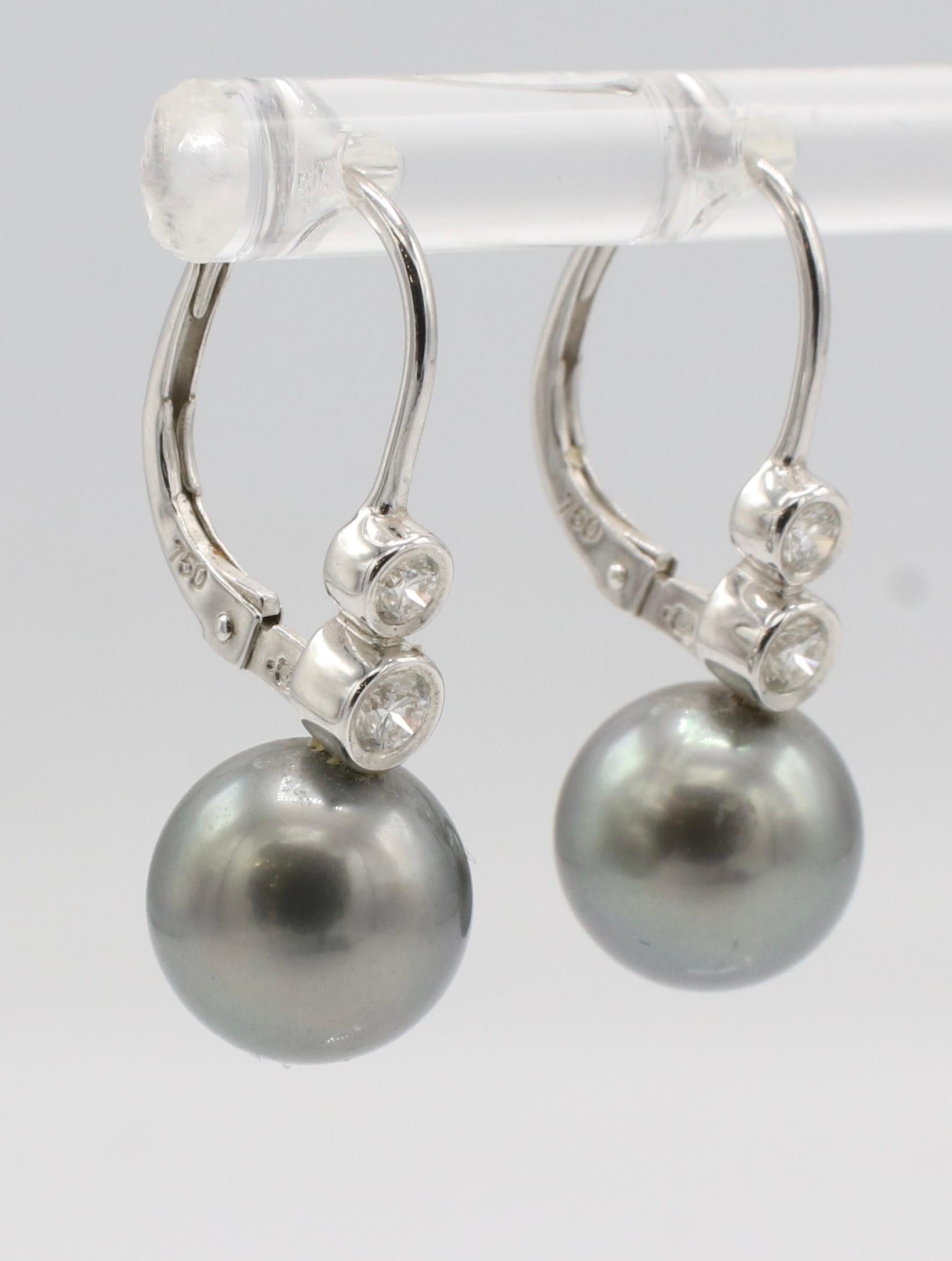 Modern Mikimoto Black South Sea Pearl & Natural Diamond 18K White Gold Drop Earrings For Sale