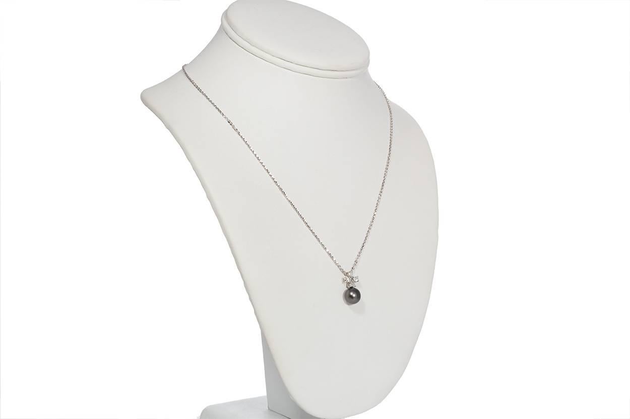 Round Cut Mikimoto Black South Sea Pearl Pendant Necklace 18 Karat Gold and Diamonds