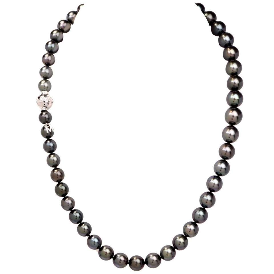 Black South Sea Pearl Necklace with Diamonds For Sale at 1stDibs