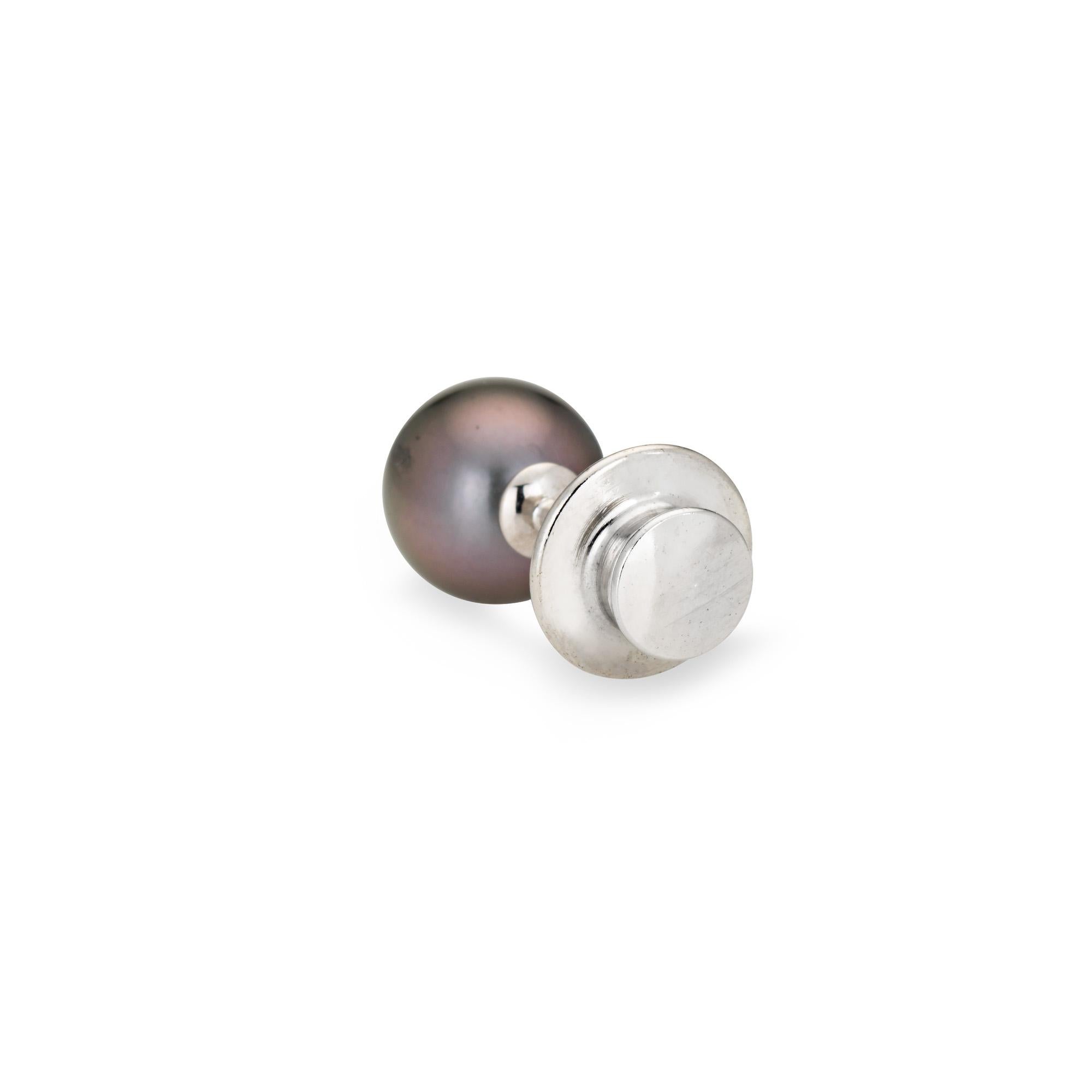 Round Cut Mikimoto Blue Lagoon Tie Tack 10mm Black Cultured Pearl Pin Clasp Men's Jewelry