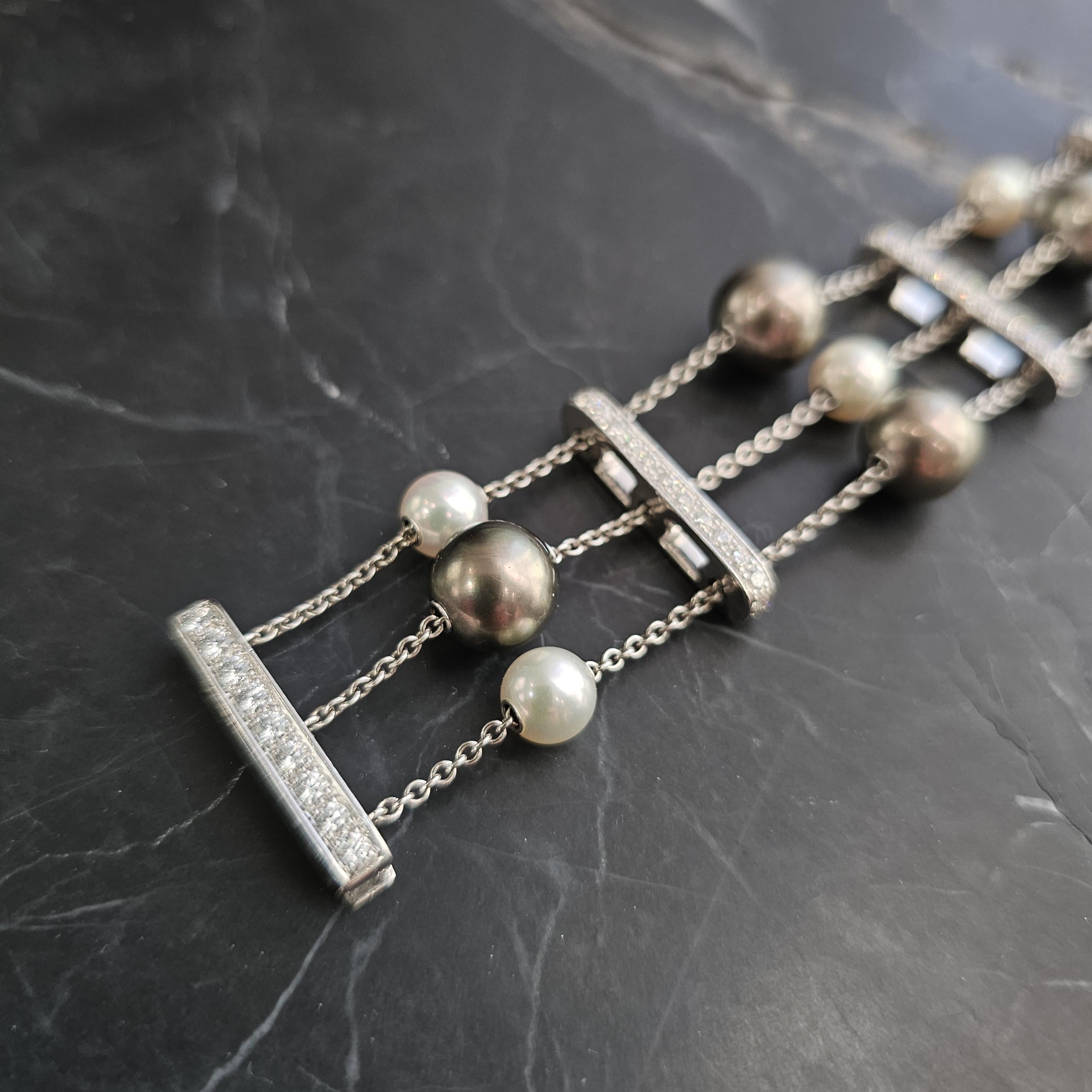 Mikimoto Bracelet 3 Triple Row Pearls in Motion 2ct Diamonds 18k White Gold 4