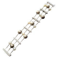Mikimoto Bracelet 3 Triple Row Pearls in Motion 2ct Diamonds 18k White Gold