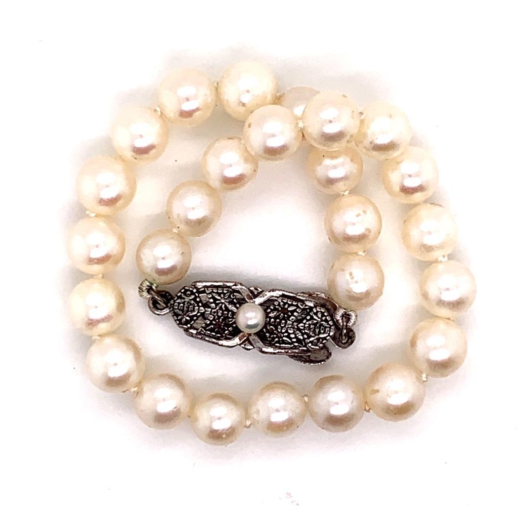 Mikimoto Bracelet Sterling Silver 8.73 GR Pearls 8