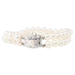 Mikimoto Bracelet. Vintage 18k Gold Mikimoto Pearl Double Strand Bracelet.