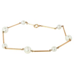 Mikimoto-Armband. Vintage 18k Gold Mikimoto Pearl Station Armband 750 Dainty.
