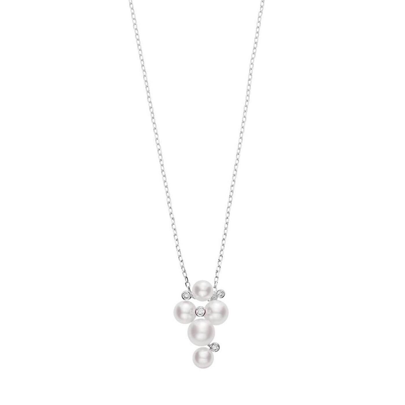 Modernista Mikimoto Bubbles Ciondolo a grappolo di perle coltivate Akoya e diamanti in oro bianco 18 carati in vendita