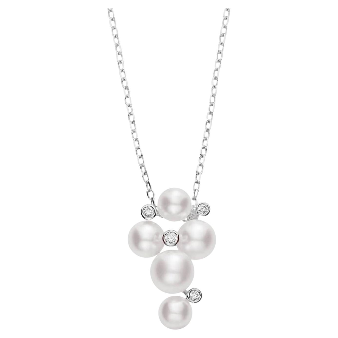 Mikimoto Bubbles Ciondolo a grappolo di perle coltivate Akoya e diamanti in oro bianco 18 carati