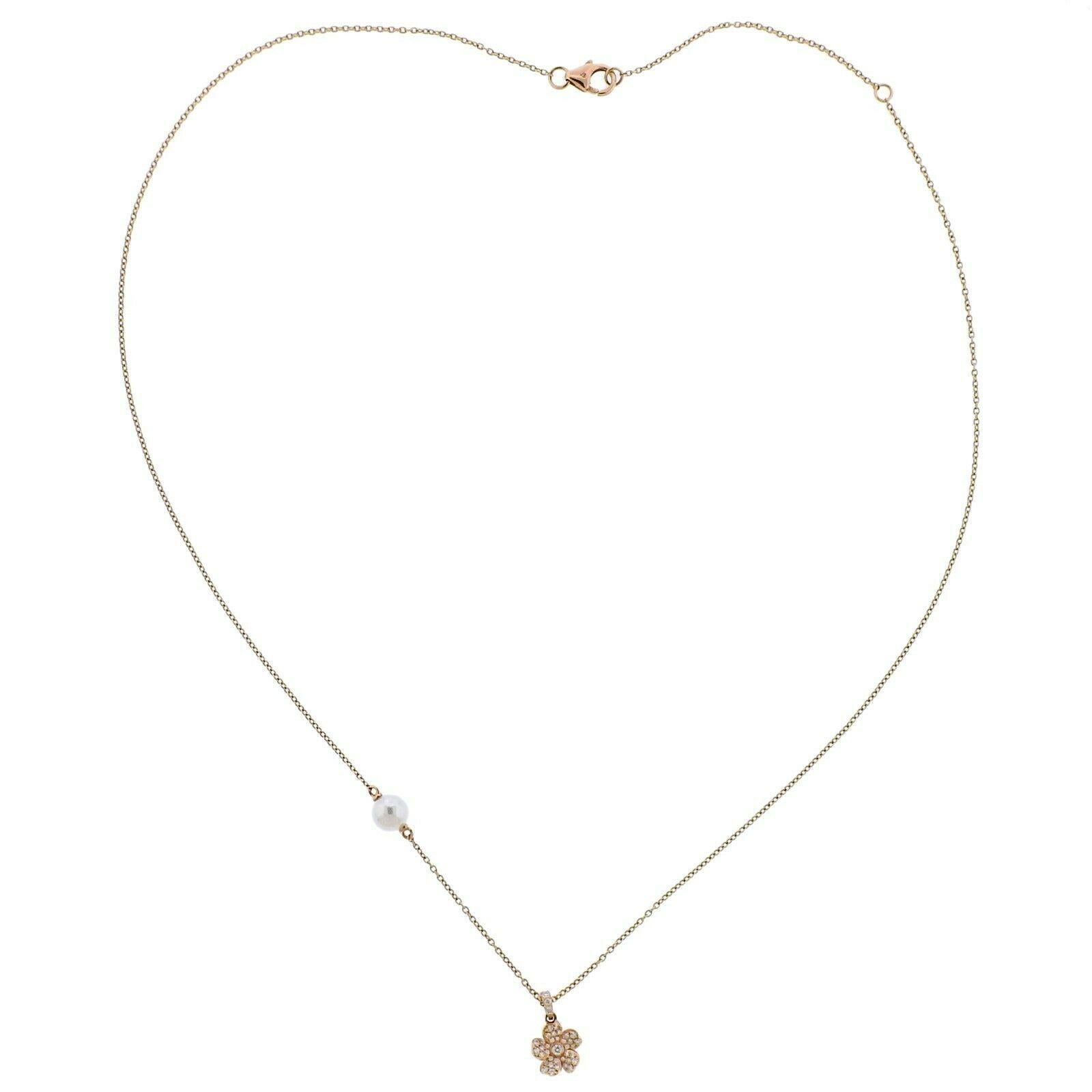 Neue 18k Roségold Cherry Blossom Halskette von Mikimoto:: mit ca. 0::13ctw in G/VS Diamanten und einer 6mm A+ Perle. Ungefährer Verkaufspreis $1700:: kommt mit Box. Halskette ist 18