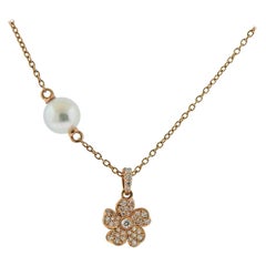 Mikimoto Cherry Blossom Rose Gold Diamond Pearl Necklace