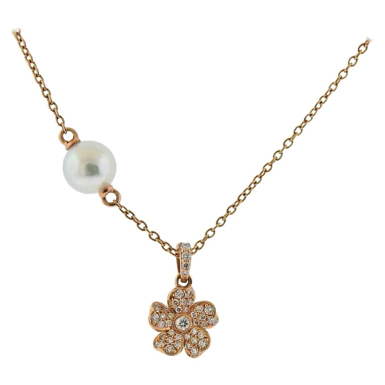 Mikimoto Cherry Blossom Rose Gold Diamond Pearl Necklace at 1stDibs ...