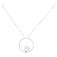 Mikimoto Circle Collection 18k White Gold Diamond & Akoya Pearl Pendant Necklace