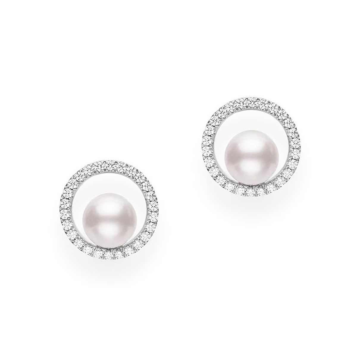 Round Cut Mikimoto Classic Akoya Cultured Pearl Earring with Diamonds MEA10314ADXW For Sale