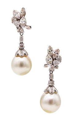 MIKIMOTO Par Clásico De Pendientes De Perlas Convertibles Oro 18Kt 2.08 Ctw Diamantes