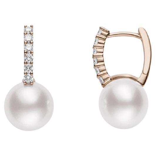 Boucles d'oreilles pendantes en or rose classique, diamants et perles d'Akoya, Mikimoto MEA10228ADX