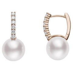 Mikimoto Classic Rose Gold Diamond & Akoya Pearl Drop Earrings MEA10228ADX
