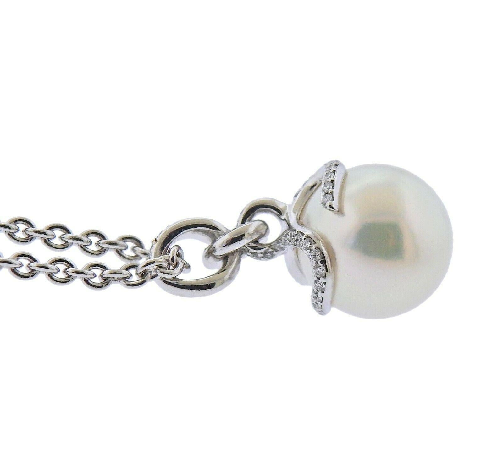 Round Cut Mikimoto Classics Gold Pearl Diamond Pendant Necklace For Sale