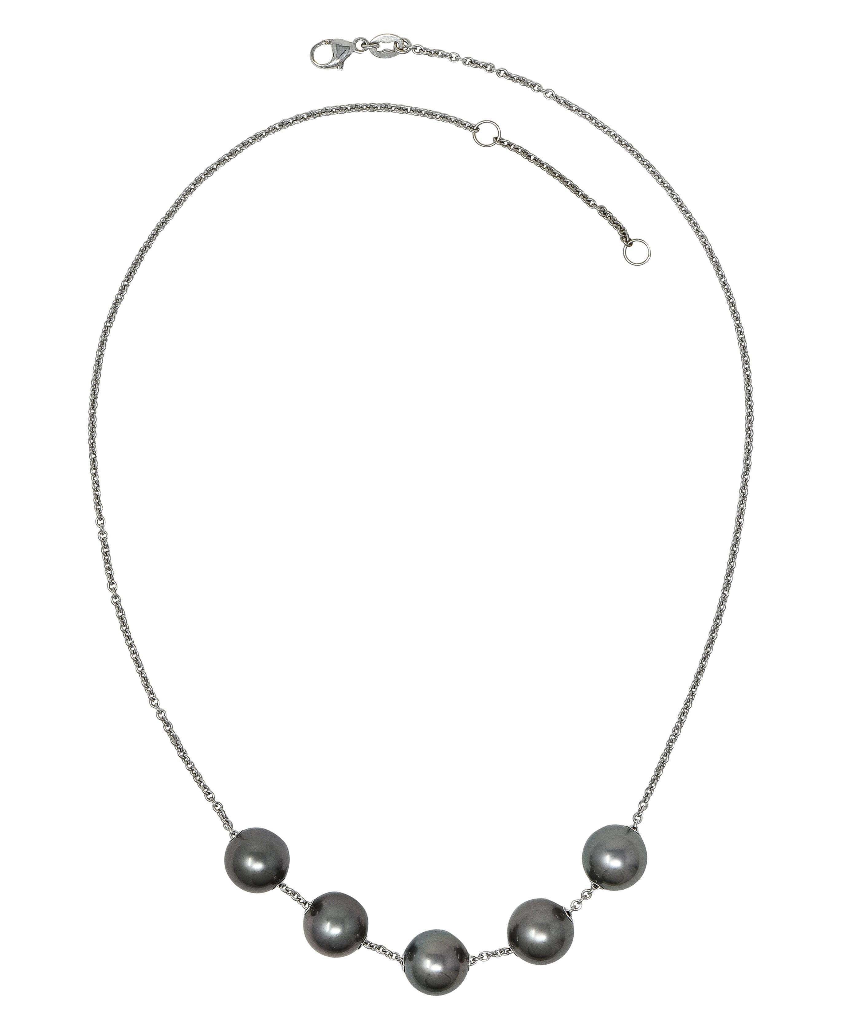 Round Cut Mikimoto Contemporary Black South Sea Pearl 18K Gold Pearls In Motion Necklace For Sale