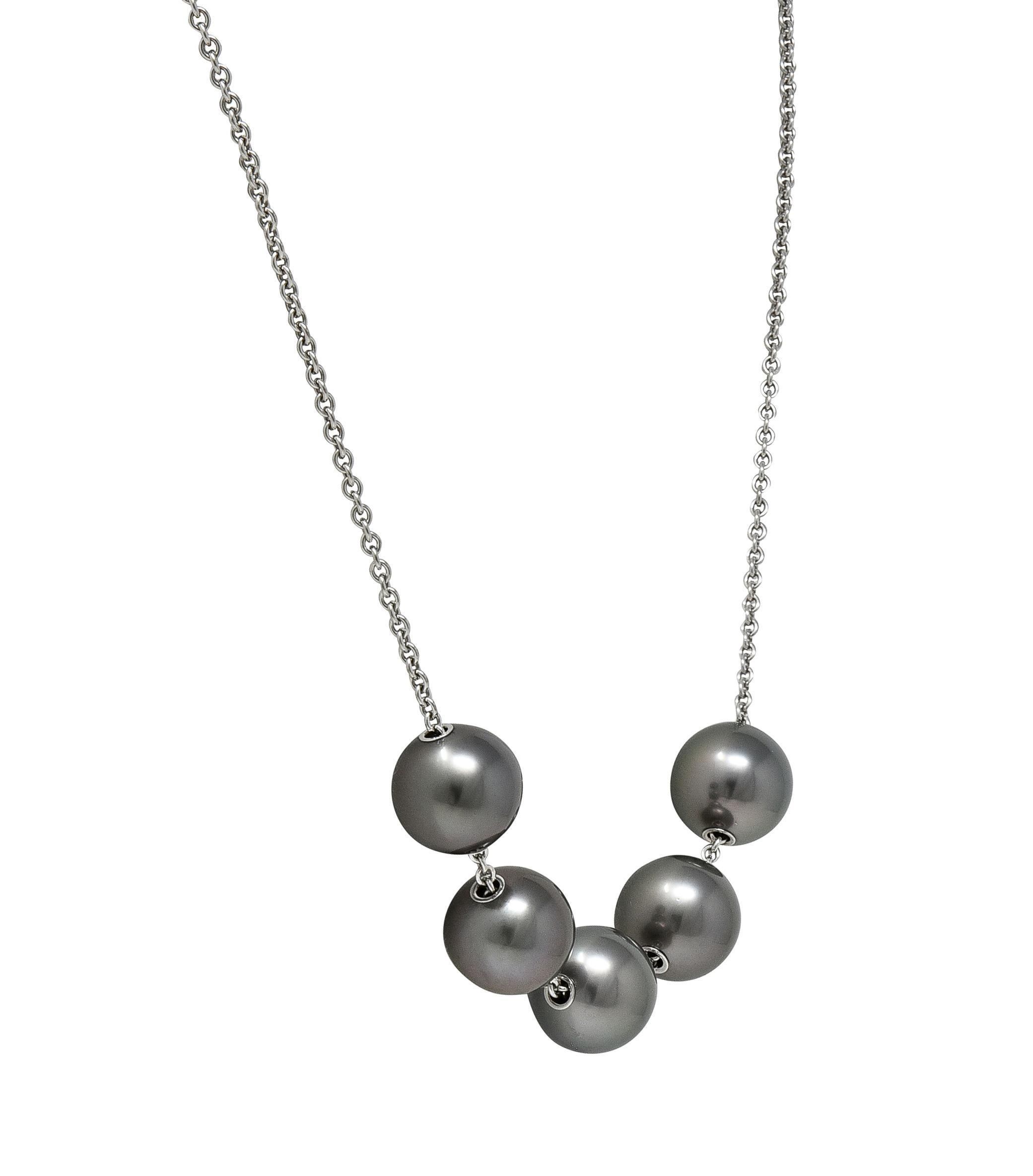 Women's or Men's Mikimoto Contemporary Black South Sea Pearl 18K Gold Pearls In Motion Necklace For Sale