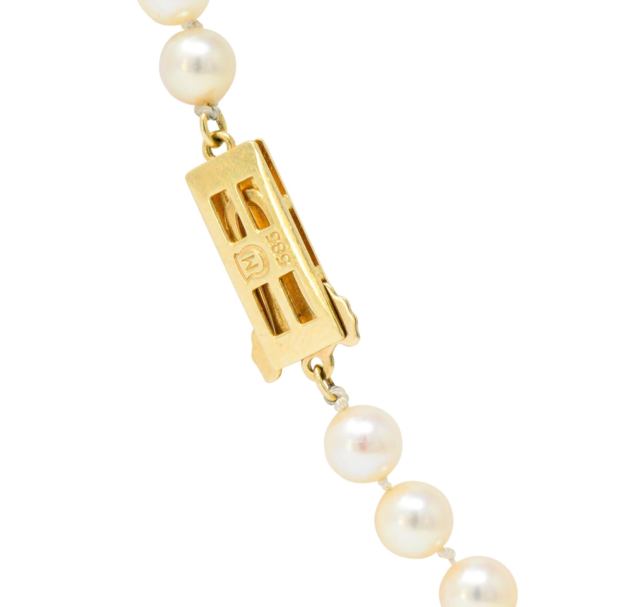 Mikimoto Cultured Pearl 14 Karat Gold Necklace In Excellent Condition In Philadelphia, PA