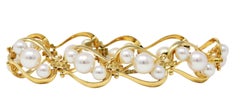 Mikimoto Gliederarmband aus 14 Karat Gelbgold mit Zuchtperlen