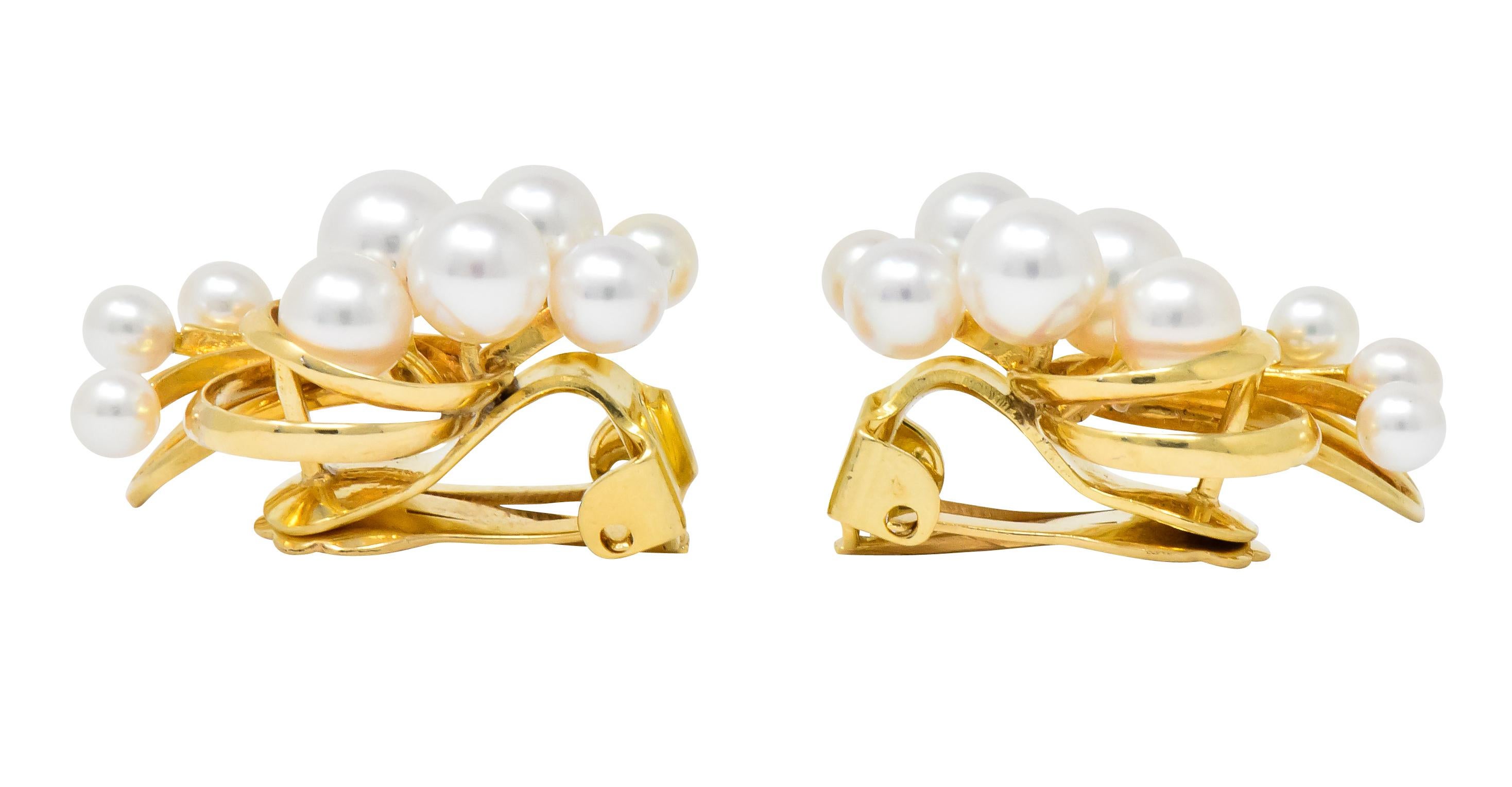 Modern Mikimoto Cultured Pearl 18 Karat Gold Ear-Clip Earrings