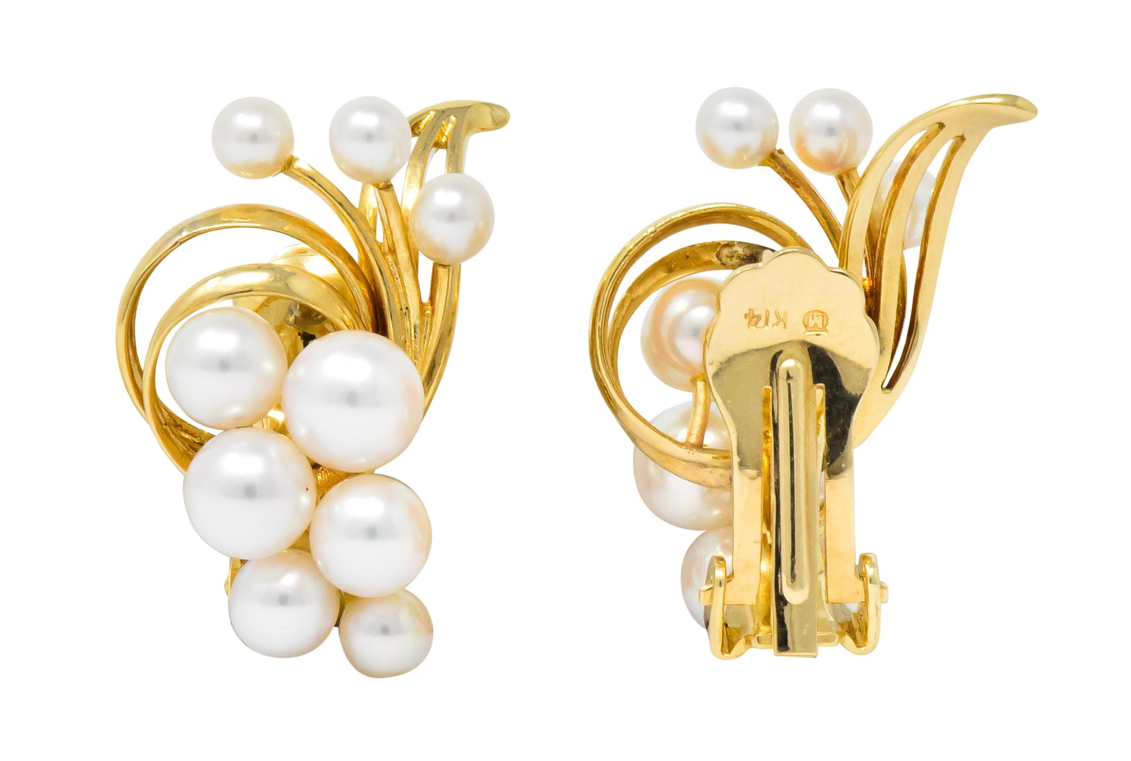 Round Cut Mikimoto Cultured Pearl 18 Karat Gold Ear-Clip Earrings