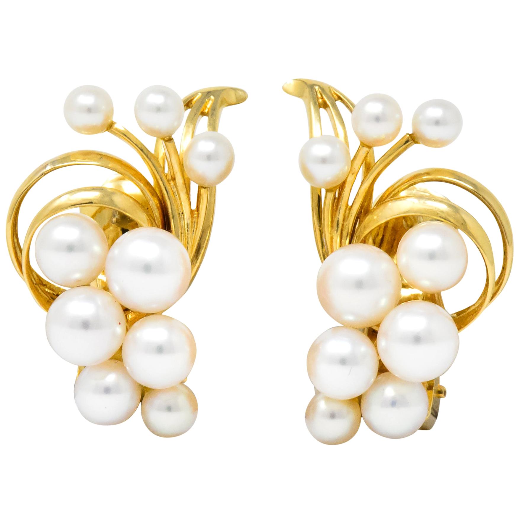 Mikimoto Cultured Pearl 18 Karat Gold Ear-Clip Earrings