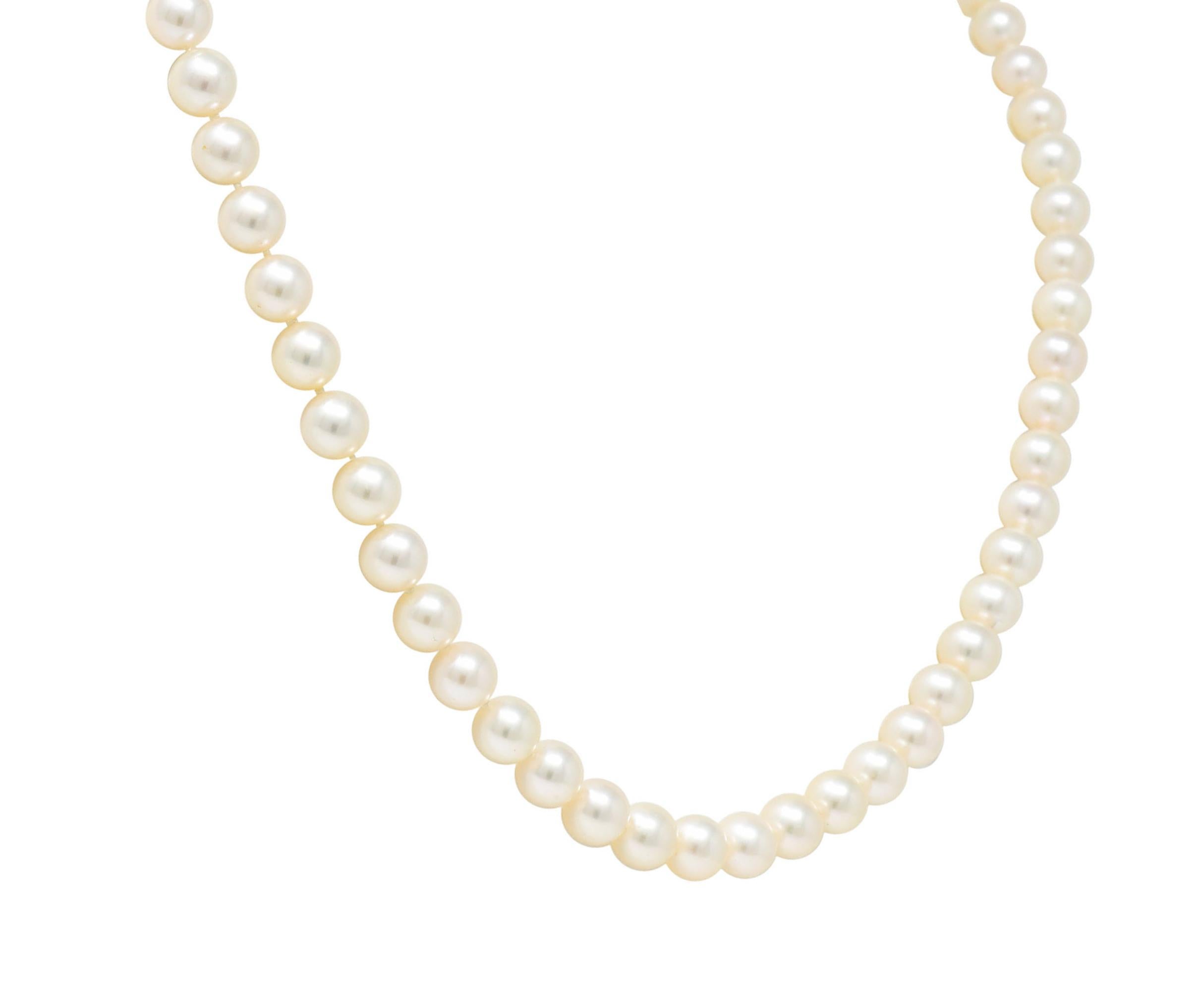 Contemporary Mikimoto Cultured Pearl 18 Karat Gold Matinee Strand Necklace