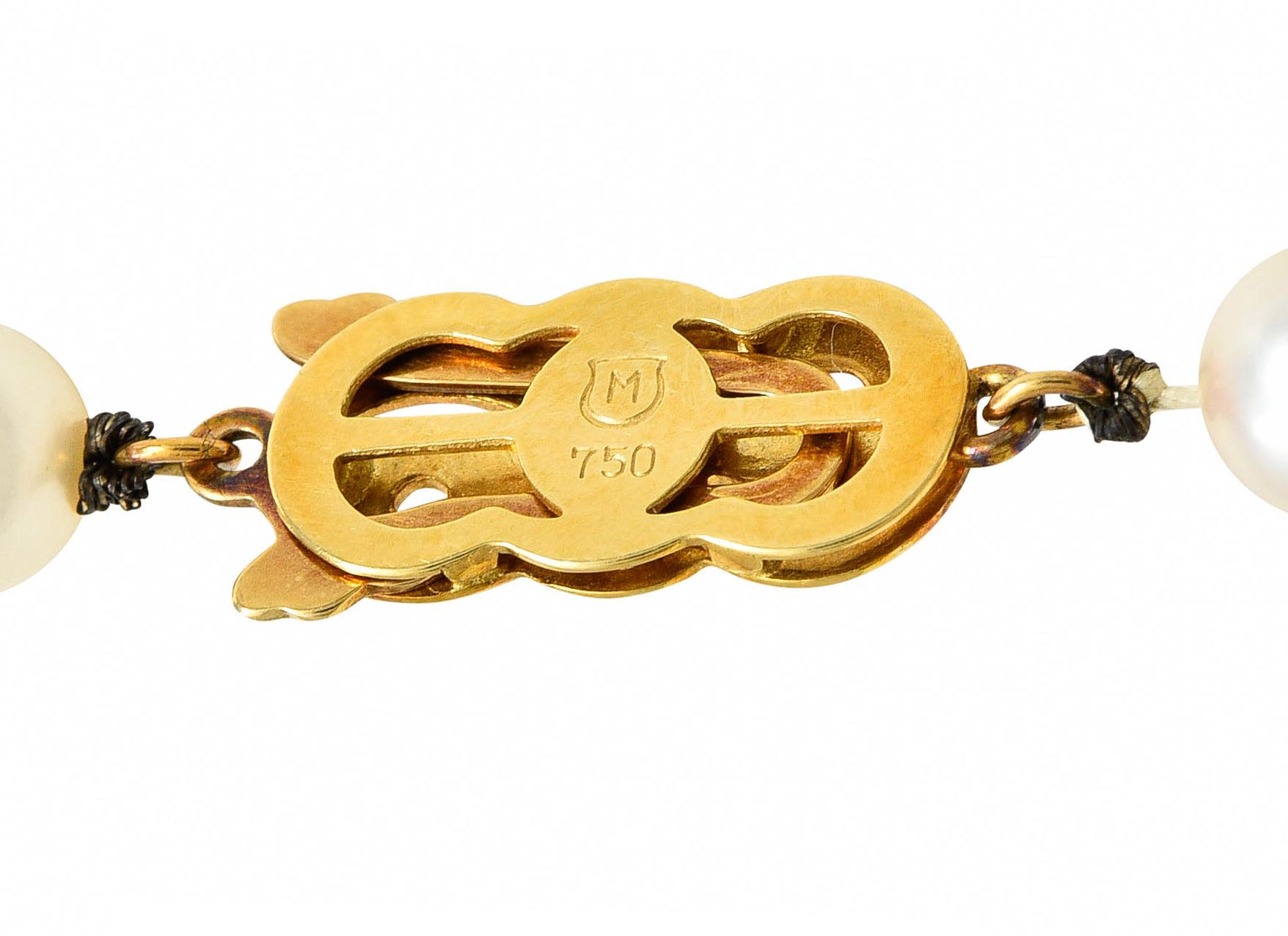 Mikimoto Cultured Pearl 18 Karat Gold Matinee Strand Necklace 1