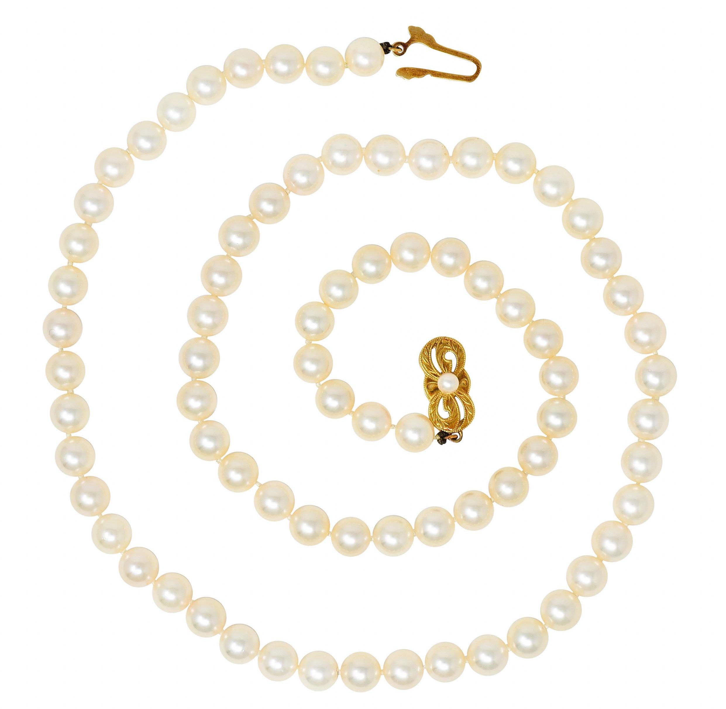 Mikimoto Cultured Pearl 18 Karat Gold Matinee Strand Necklace 2