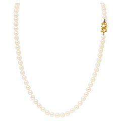 Retro Mikimoto Cultured Pearl 18 Karat Gold Matinee Strand Necklace