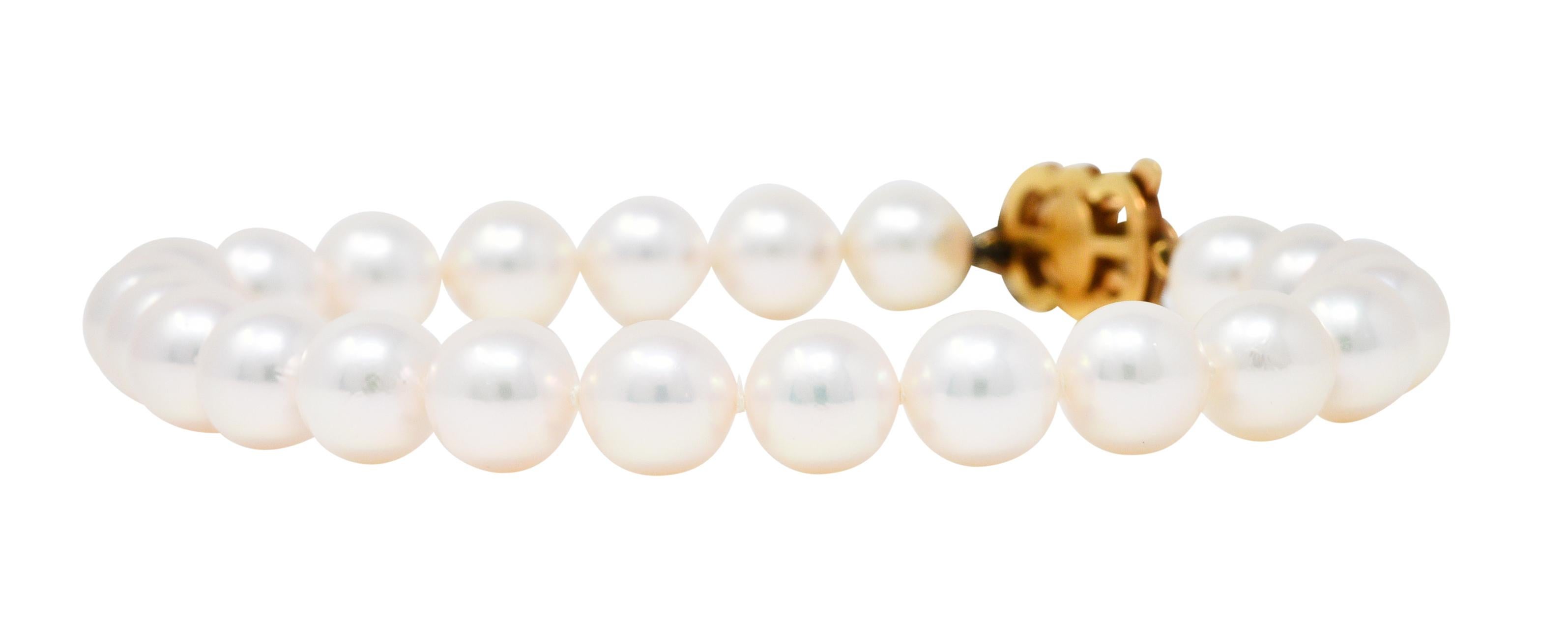 Mikimoto Cultured Pearl 18 Karat Gold Strand Bracelet In Excellent Condition In Philadelphia, PA