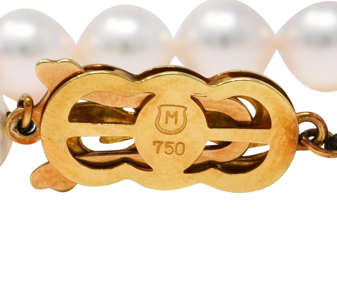 Women's or Men's Mikimoto Cultured Pearl 18 Karat Gold Strand Bracelet