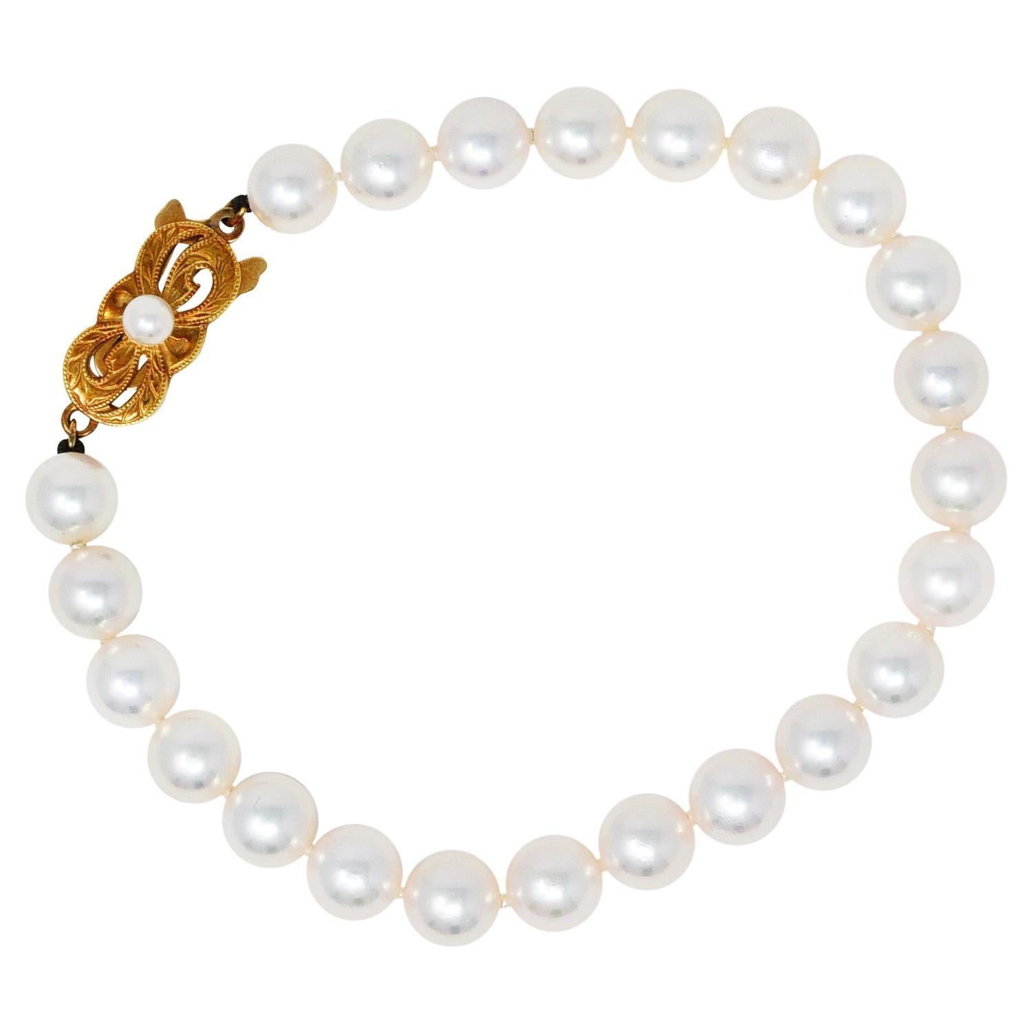 Mikimoto Cultured Pearl Diamond Spacers Bracelet at 1stDibs