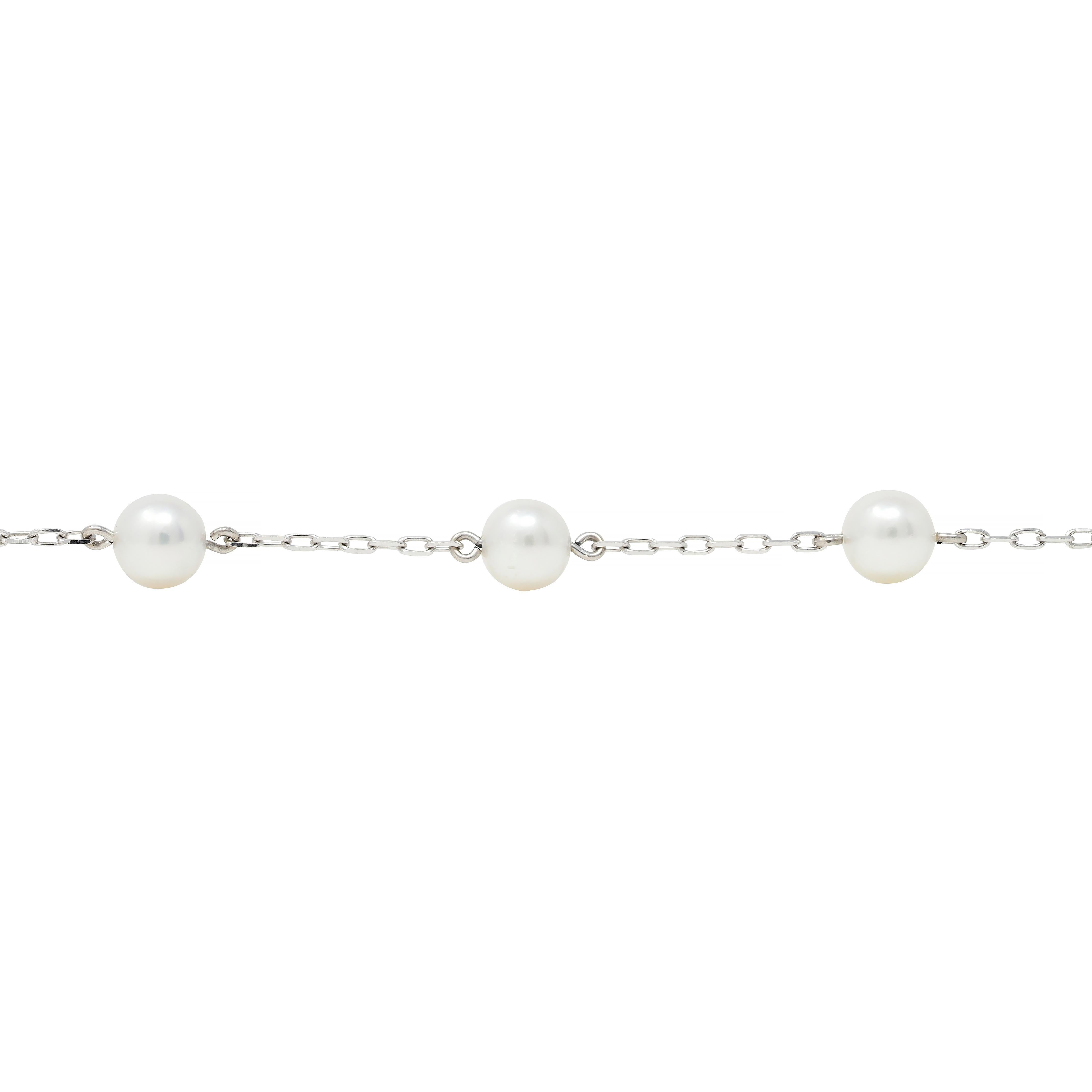 Uncut Mikimoto Cultured Pearl 18 Karat White Gold Vintage Beaded Link Bracelet