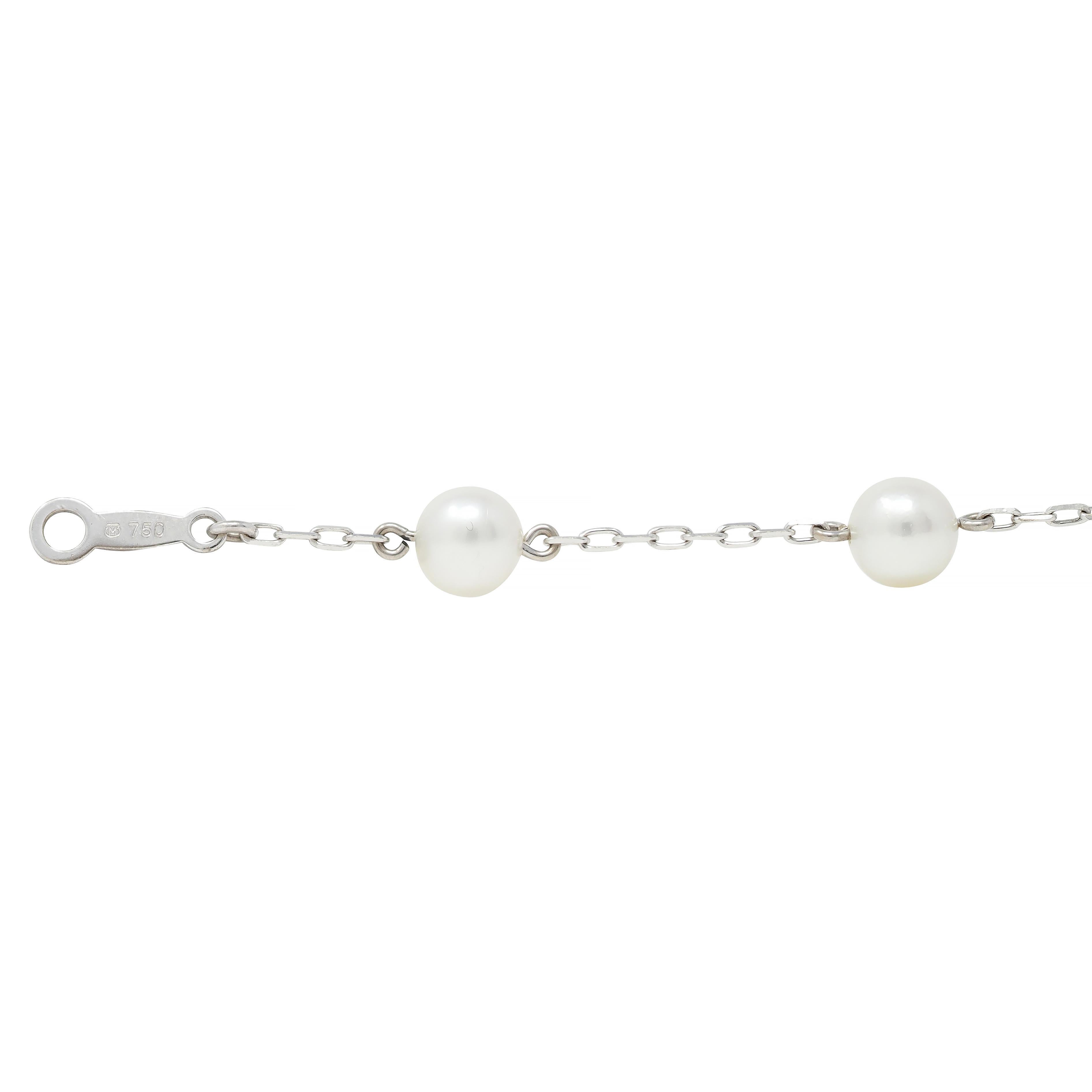 Mikimoto Cultured Pearl 18 Karat White Gold Vintage Beaded Link Bracelet In Excellent Condition In Philadelphia, PA